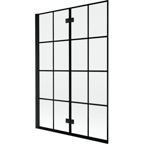 Paroi de baignoire 2 volets gauche Mexen Mist 120 x 150 cm, grille noire, noir - 8A9-120-002-70-77-L