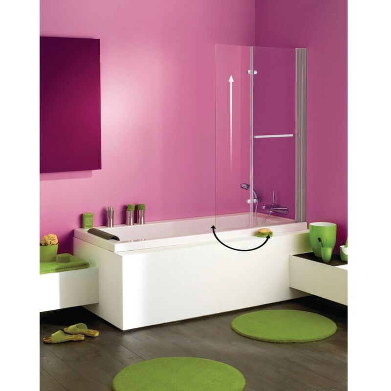 Pare Baignoire Ancomalin Avec Profil Blanc 2 Volets Pliables Relevable Et Pivotant En Verre Securit Transparent 5mm 8542344