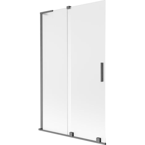 Paroi de baignoire coulissante 2 volets Mexen Velar L 110 x 150 cm, givrée, gris canon brossé - 896-110-003-31-66