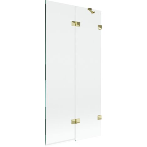 Paroi de bain Mexen Lunar 2 panneaux droite 90 x 150 cm, transparent, doré - 897-090-100-50-00-P