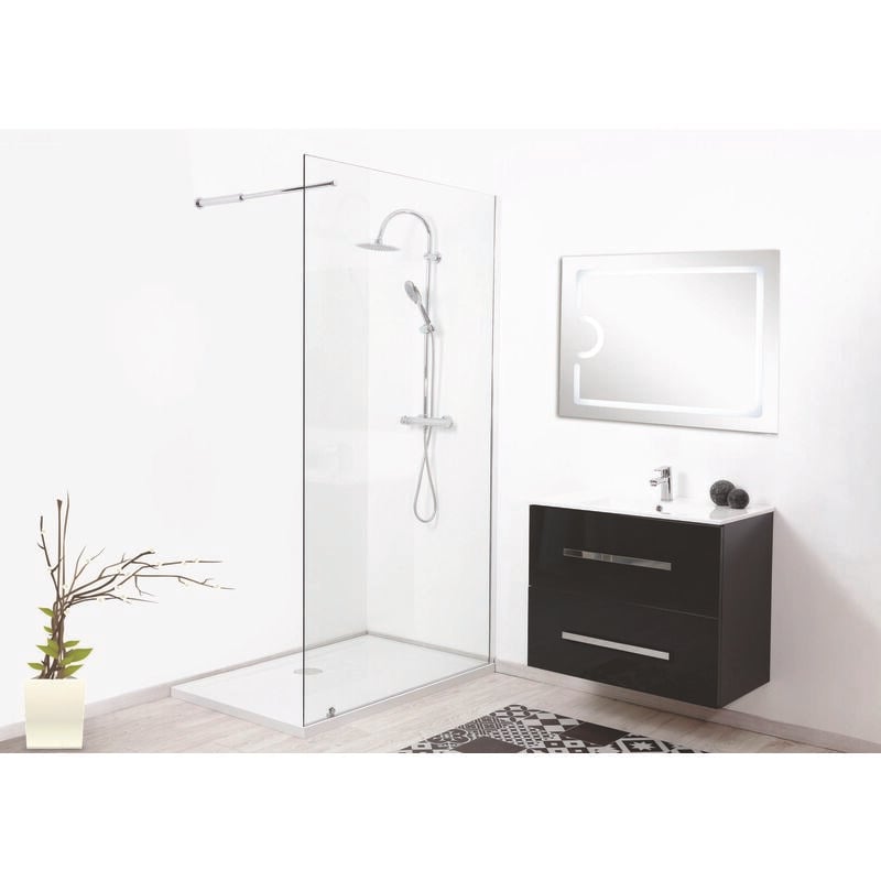 Paroi de douche cariba - Finition Chromé - Verre 6mm - 1 volet - 100x210cm