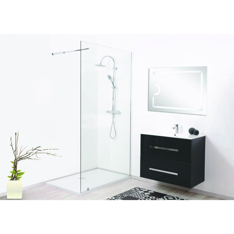 Paroi de douche cariba - Finition Chromé - Verre 6mm - 1 volet - 120x210cm