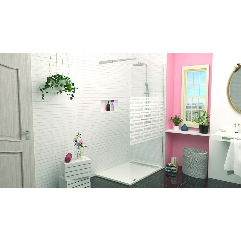 Paroi de douche cariba - Finition Chromé Sérigraphié Ep.6mm - 1 volet 120x210cm