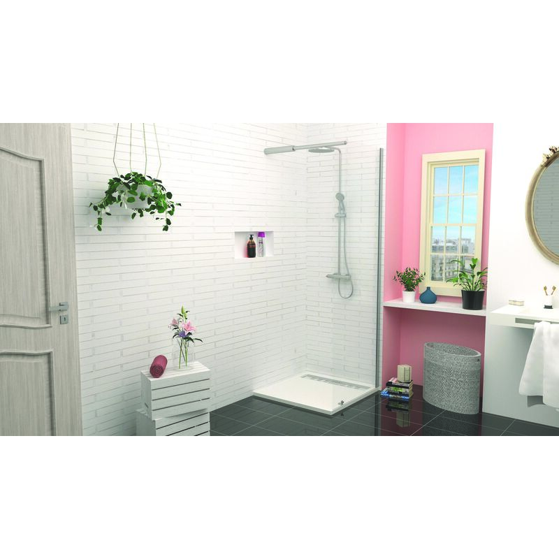 Paroi de douche cariba - Finition Chromé - Verre 6mm - 1 volet - 80x210cm