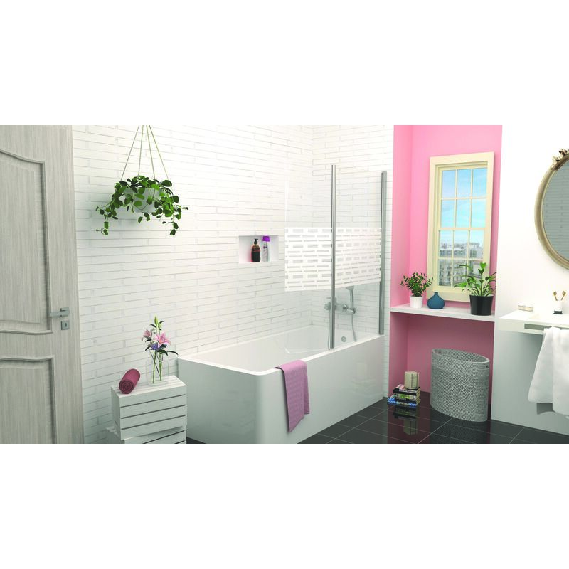 Ondee - Pare Baignoire cariba - 120x140x0,5cm - Verre trempé sérigraphié finition blanc