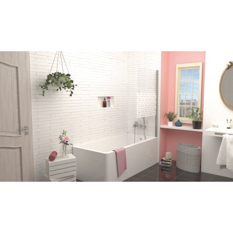Pare Baignoire cariba - 80x140x0,5cm - Verre trempé sérigraphié finition blanc
