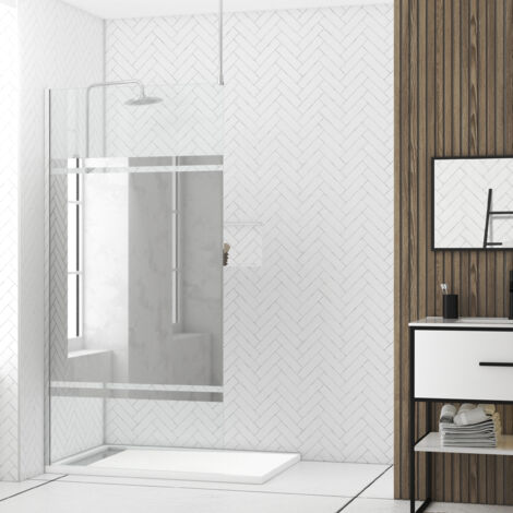 paroi de douche 100x200cm miroir - profilé + barre plafond finition chrome - freedom 2 mirror