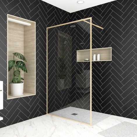 AURLANE paroi de douche 120x200 cm - cadre et bras aluminium or doré brossé - goldy contouring