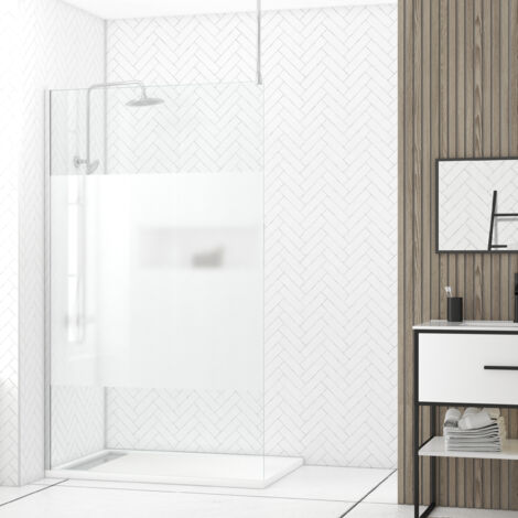 Aurlane – Paroi de douche 120x200 cm verre trempé dépolie – Profilé aluminium chrome ajustable – Barre plafond 60 cm – Installation réversible