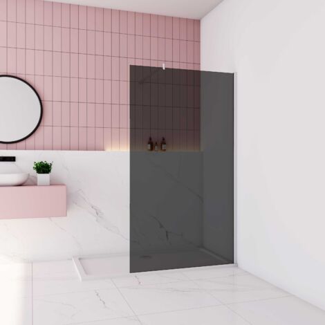 Paroi de douche 120x200cm en 8mm verre fumé et anticalcaire avec une barre de fixation extensible