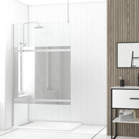 Aurlane – Paroi de douche 120x200 cm – Verre trempé 8 mm – Profilé aluminium finition chrome – Barre plafond ajustable 60 cm
