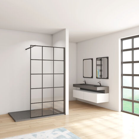 Paroi de douche 120x200cm, Sérigraphie Noire Industrielle, Océan Paroi De Douche Noire Avec Une Barre Fixée Noire 73-120cm
