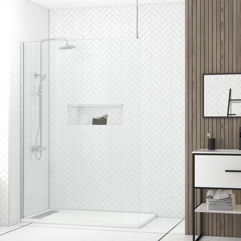Aurlane - Paroi de Douche 140x200cm Verre Transparent - Profilé + Barre Plafond Finition Chrome - freedom 2
