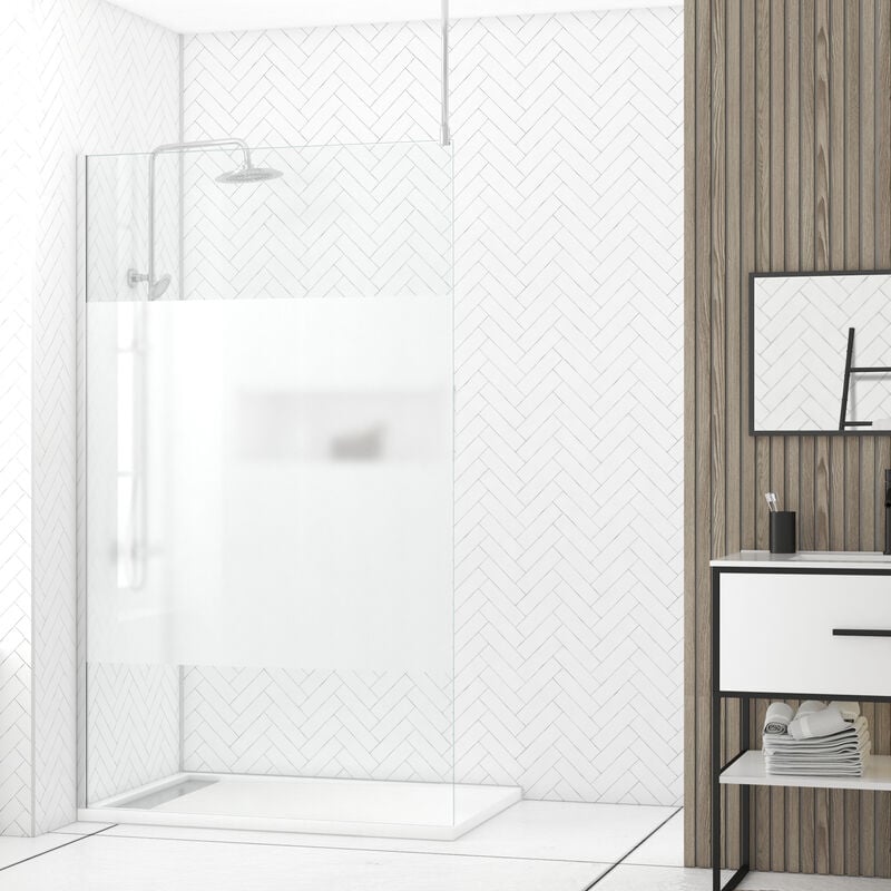 Aurlane - Paroi de Douche 120x200cm Dépolie - Profilé + Barre Plafond Finition Chrome - freedom 2 frosted