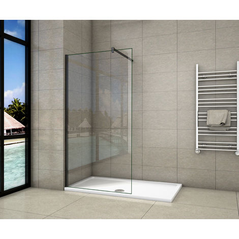 AICA paroi de douche 80x200cm douche à litalienne en 10mm verre anticalcaire et securit avec une barre de fixation carrée 140cm 