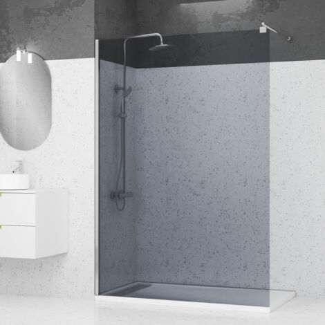 Aurlane – Paroi de douche 140x200 cm verre fumé 8 mm – Profilé aluminium chrome – Fixation murale ajustable – Installation réversible