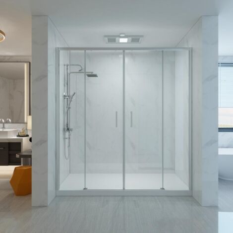 Paroi de douche 170 cm murale avec entrée facilitée avec deux cristaux fixes et deux cristaux coulissants hauteur 200 cm