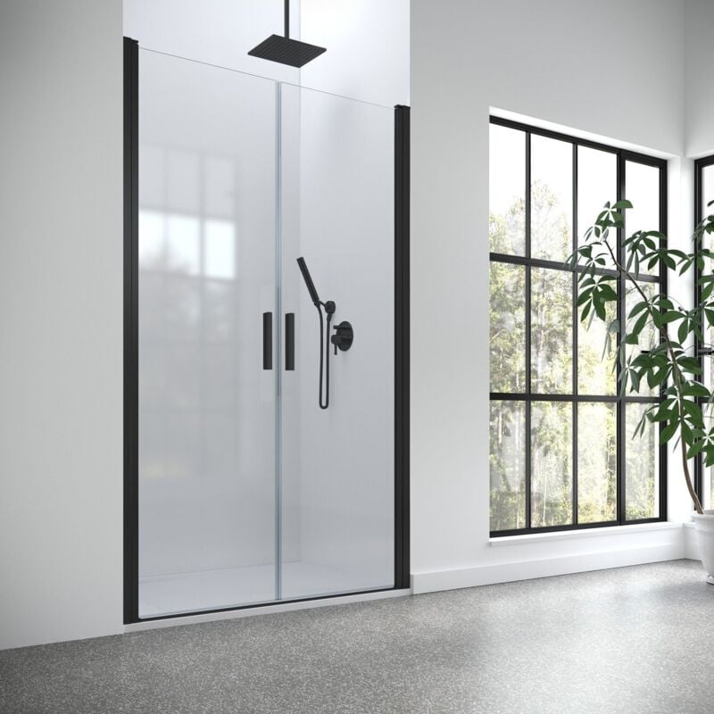 Hada plus Mampara Frontal Doble Abatible Perfil Negro Vidrio Transparente - Medida: 67-71 cm - Medida: 67-71 cm - ref: 28431011 - Profiltek