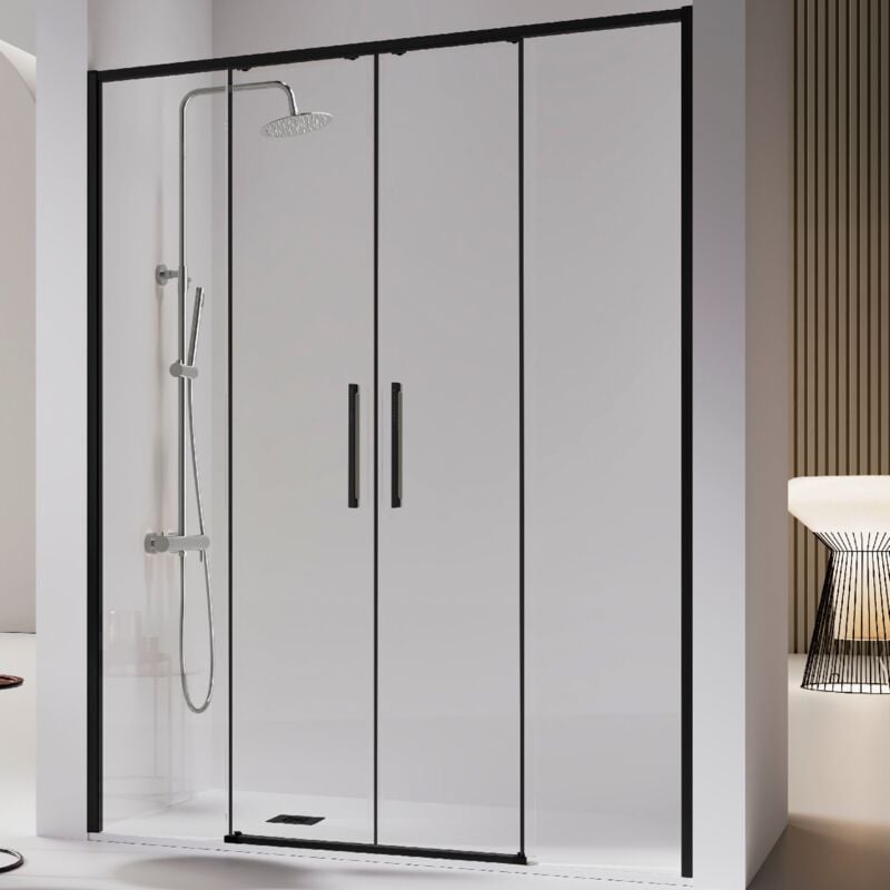 Paroi de douche 2 verres fixes + 2 portes coulissantes delta noir mat 162-164.6 cm