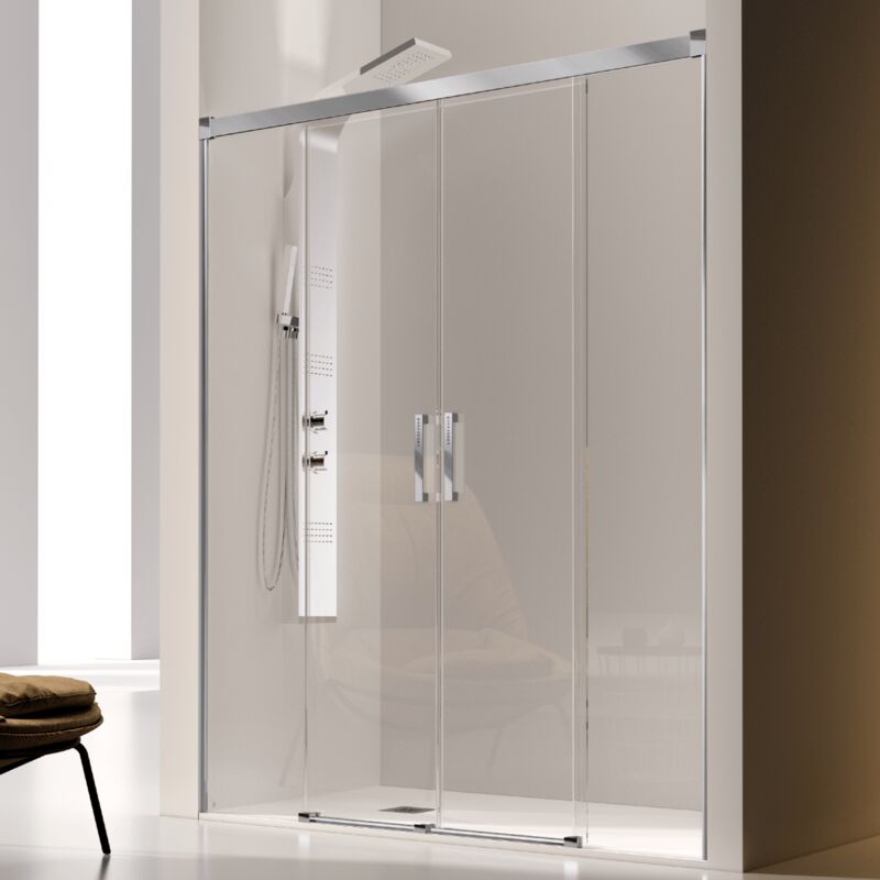 Paroi de douche 2 verres fixes + 2 portes coulissantes glasé 180 cm