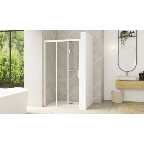 Paroi de douche 3 volets KINEDO SMART DESIGN 3V 140 cm Profilé blanc Verre transparent Droite
