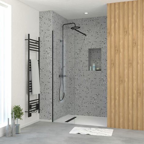 Parois de douche en Verre trempé 5 mm - Profilé et bras Noir - Plusieurs Tailles Disponibles - DARK ELEMENTARY