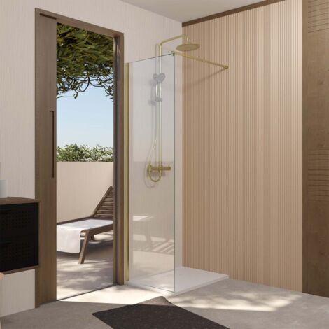 AURLANE Paroi de Douche 50x195 cm en Verre Trempé 5 mm - Finition Or Brossé - GOLD ELEMENTARY