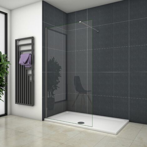 Paroi de douche 70x200cm verre 8mm securit avec receveur de douche blanc 90x80cm + bonde de douche + siphon + barre de fixation 140cm, Océan