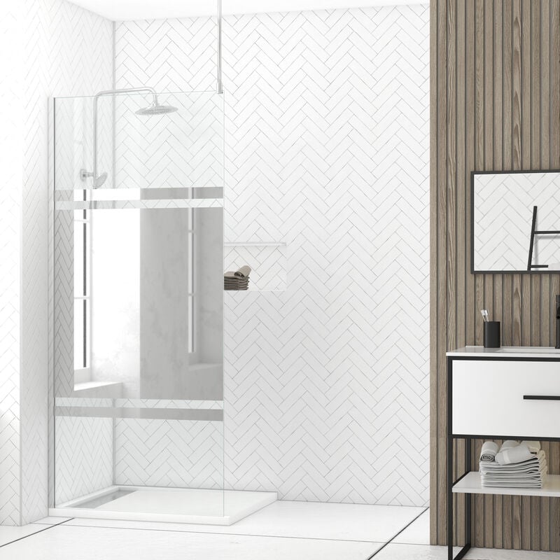 Aurlane - Paroi de Douche 90x200cm Miroir - Profilé + Barre Plafond Finition Chrome - freedom 2 mirror