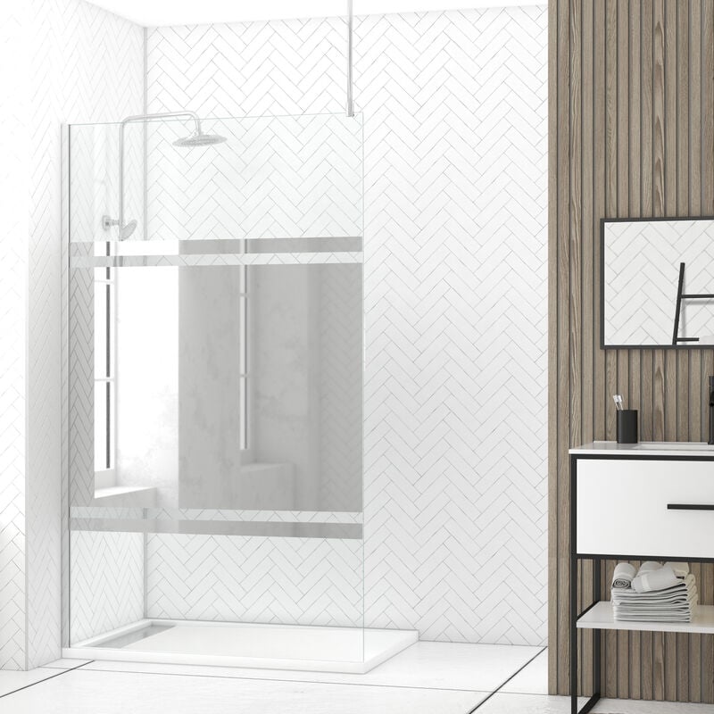 Aurlane - Paroi de Douche 120x200cm Miroir - Profilé + Barre Plafond Finition Chrome - freedom 2 mirror