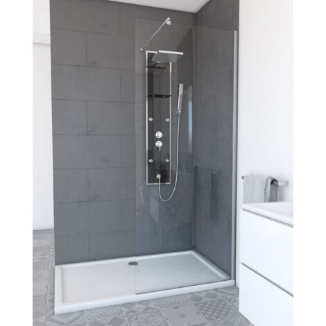 Aurlane – Paroi de douche 80x200 cm – Verre trempé transparent 8 mm – Profilé en aluminium chrome ajustable – Installation réversible