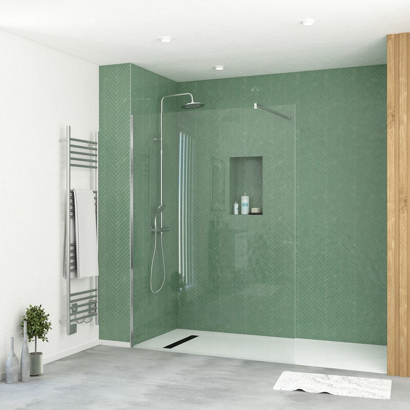 Aurlane - Paroi de Douche 140x195 cm en Verre Trempé 5 mm - Finition Chromé - chromed elementary