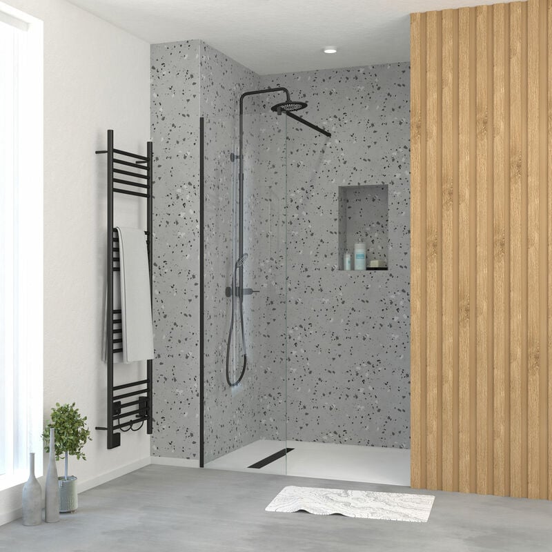 Paroi de Douche 50x195 cm en Verre Trempé 5 mm - Finition Noire - dark elementary