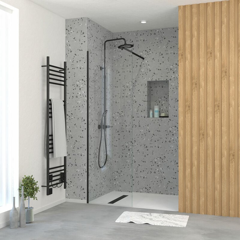 Paroi de Douche 60x195 cm en Verre Trempé 5 mm - Finition Noire - dark elementary