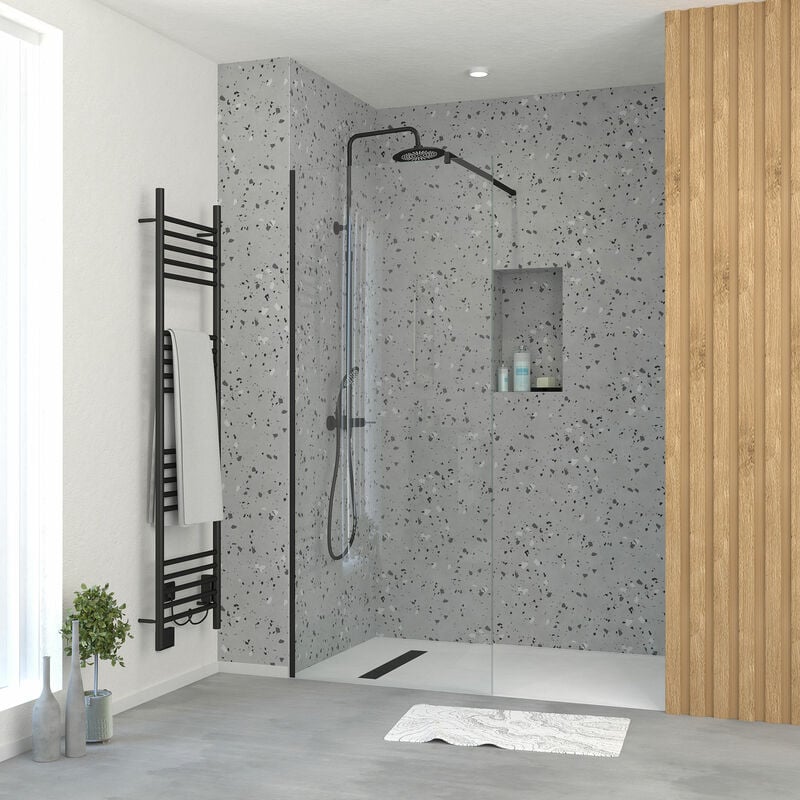 Paroi de Douche 90x195 cm en Verre Trempé 5 mm - Finition Noire - dark elementary