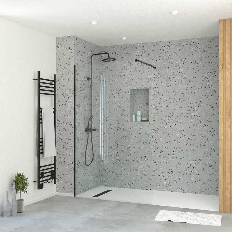 Paroi de Douche 120x195 cm en Verre Trempé 5 mm - Finition Noire - dark elementary