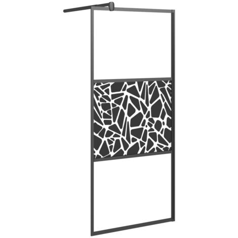 Paroi de douche 90x195 cm Verre ESG avec design de pierre Noir CFW614214
