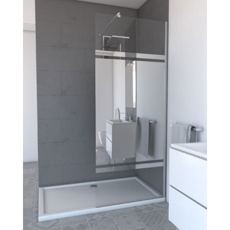 Aurlane – Paroi de douche 90x200 cm en verre trempé 8 mm – Profilé aluminium chrome – Barre de fixation extensible 70-100 cm – Installation réversible