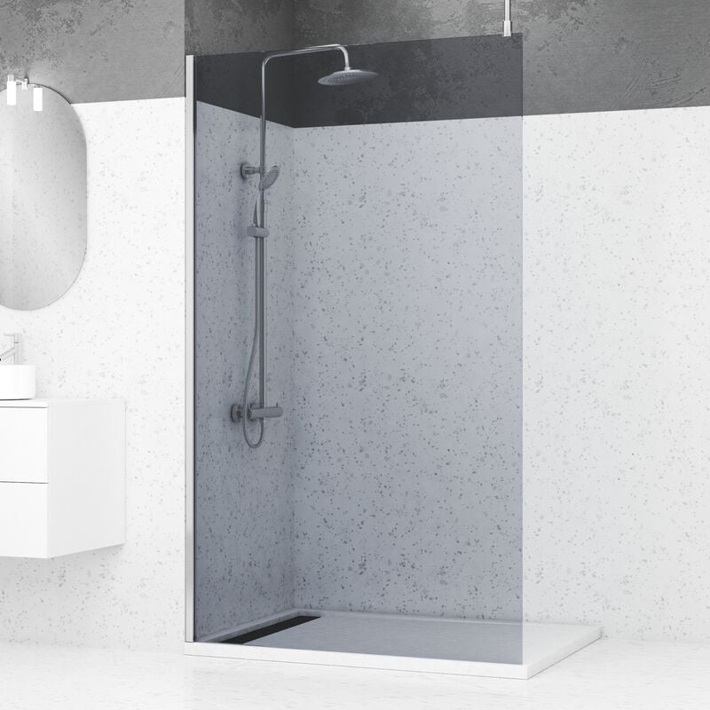 Paroi de Douche 120x200cm Verre Fumé - Profilé + Barre Plafond Finition Chrome - freedom 2 smoked