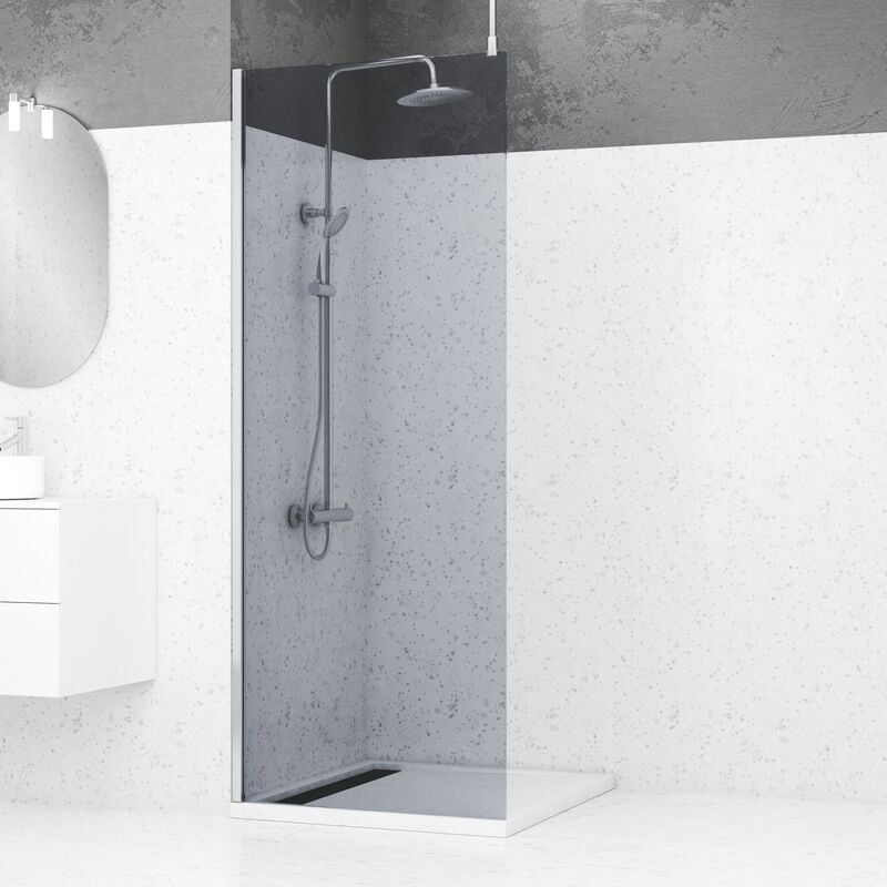 Paroi de Douche 80x200cm Verre Fumé - Profilé + Barre Plafond Finition Chrome - freedom 2 smoked