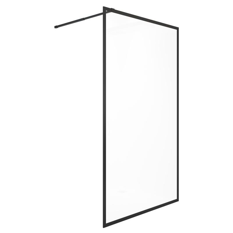 Paroi de douche à l'italienne - 100 x 200 cm - Noir mat - Verre trempé - amberi