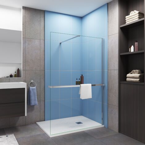 Paroi de douche à l'italienne 100x200cm avec étagère de douche profilé chromé,une barre de fixation 140cm inclus