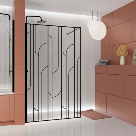 AURLANE Paroi de douche à l'italienne 120x195cm Sérigraphie Art Déco Arrondie - Noir Mat - GATSBY