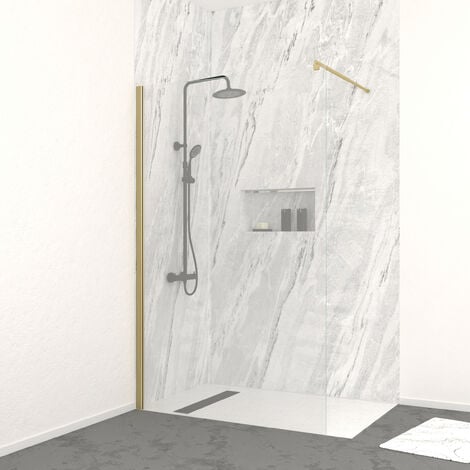Paroi de douche à l'italienne en verre trempé - Finition Or Brossé - Autres dimensions disponibles