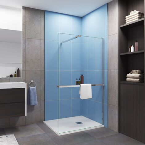 Paroi de douche à l'italienne 120x200cm, avec étagère de douche profilé chromé,une barre de fixation 73-120cm extensible inclus