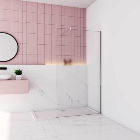 Paroi de douche à l'italienne 120x200cm en verre sécurité et bande central dépoli avec barre de fixation extensible