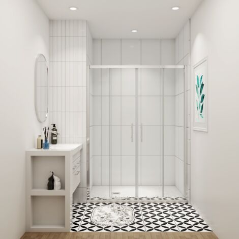 Paroi de douche à l'italienne 140x190cm profilé en chromé l'accès au centre
