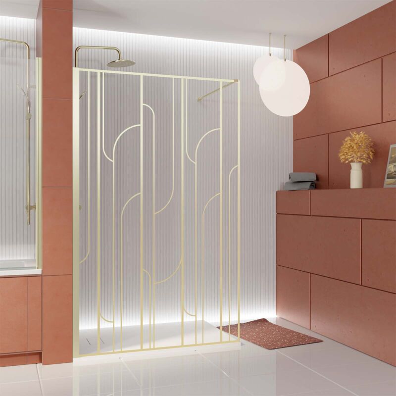 Paroi de douche à l'italienne 140x195cm Sérigraphie Art Déco Arrondie - Or Brossé - gatsby