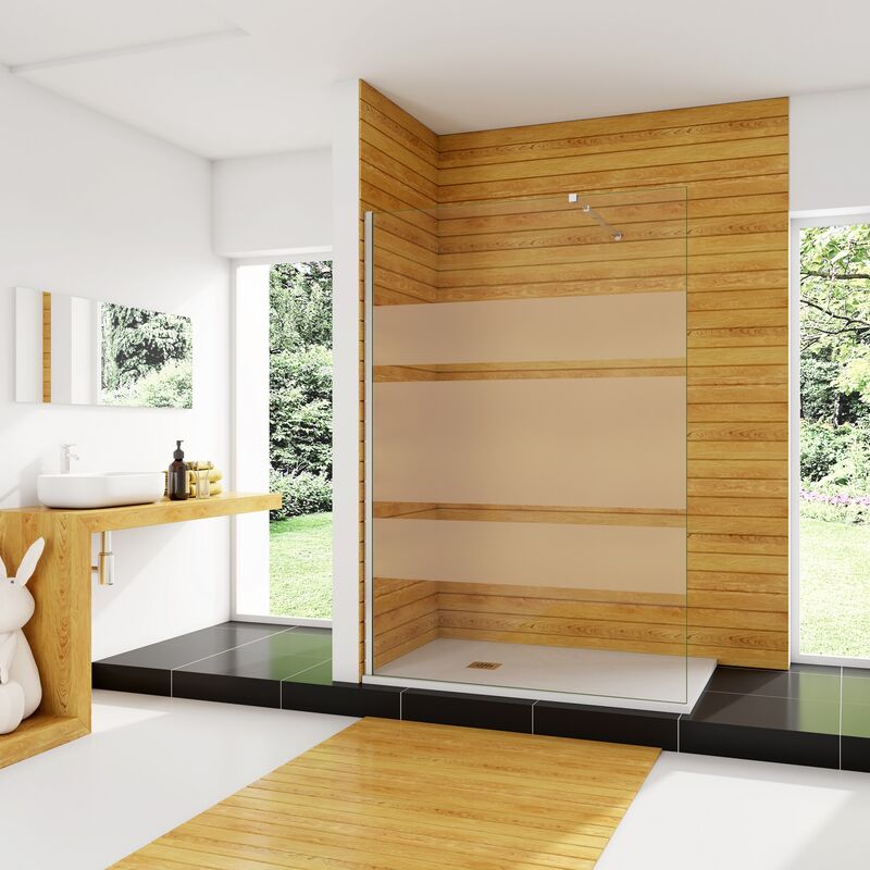 Aica paroi de douche à l'italienne 110x190cm en 6mm verre avec bandes horizontales sérigraphiées