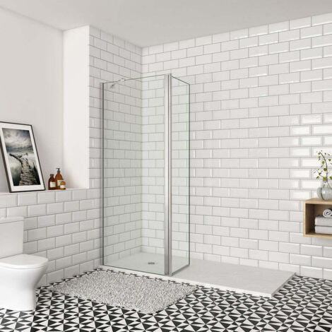 Paroi de douche à l'italienne 60x200cm, paroi fixe murale avec retour pivotant 50x200cm et une barre de fixation 45cm Océan